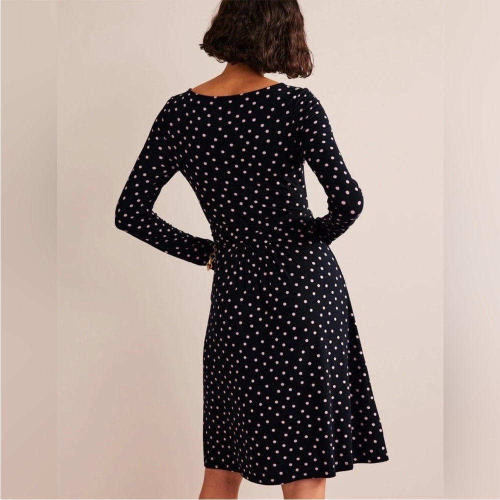Boden US 6R Abigail Jersey Dress Long Sleeve 0460 Black Milkshake Pink Spot - Picture 2 of 13